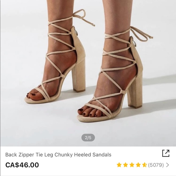 Nude Tie Leg Chunky Heels - Picture 1 of 3